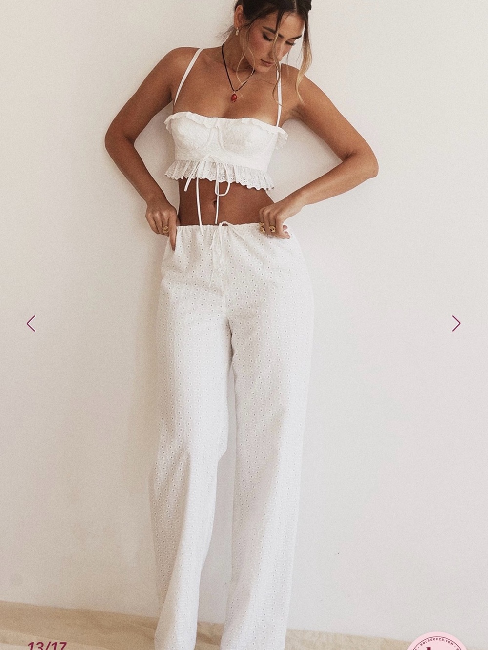 House of CB Frankie White Broderie Anglais Trousers-Sz M